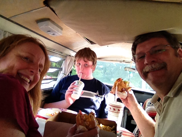 Food tastes better when we eat in the bus.